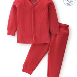 Babyoye Cotton Modal Blend Solid Dyed Full Sleeves Thermal Inner Wear Set - Red-image-89
