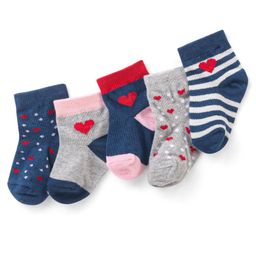 Cute Walk by Babyhug Anti-Bacterial Ankle Length Striped & Heart Design Socks Pack of 5 - Multicolour-image-35