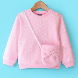 Little Kangaroos Full Sleeves Winter Top With Pouch - Pink-image-36