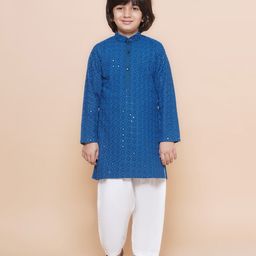 AJ Dezines Full Sleeves Seamless Sequin Embellished Chikankari Embroidered Kurta With Pyjama - Blue-image-102