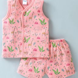 TANGO Single Jersey Sleeveless Night Suit With Animals Print - Pink-image-28