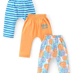 Babyhug Interlock Cotton Knit Full Length Diaper Leggings Striped & Leaf Print Pack of 3 - Multicolour-image-90