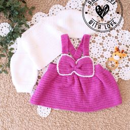 Woonie Full Sleeves Sweater & Bow Detail Dress Style Dungaree - Purple-picture-9