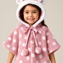Babyhug Full Sleeves Fur Hooded Winter Jacket with Pom Pom & Polka Dot Print - Pink-image-84