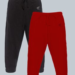 Kiddopanti Cotton Pack Of 2  Solid Track Pants - Jet Black & Red-image-56