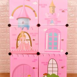 TOYPENTER Collapsible Kids Clothing Wardrobe | Cute Prince & Castle Print/Portable Waterproof Multipurpose Storage Rack/Adjustable Almirah for Babies/Girls/Boys (Pink Castle, 6 Cube) Plastic-picture-34
