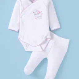 I Bears Cotton Interlock Knit Full Sleeves Onesie with Leggings Bear Print - White-picture-32