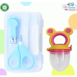 The Cheeky Kidzz 4 In 1 Baby Manicure Pedicure Grooming Nail Kit With Fresh Fruit Feeder Nibbler Teether (BLUE-PINK)-4