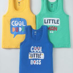 Simply SinkerKnit Sleeveless Vests With Cool Dude Text Print Pack Of 3 - Red Light Blue-15