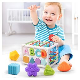 YAMAMA Shape Sorting Toys For Kids And Babies Multi-Sensory Shape Sorter Baby Blocks Colorful Textured Alphabets Blocks Sorting Games Kids Toys 14 Pieces - Multicolor-21