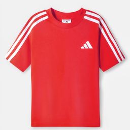 Adidas Kids Cotton Knit Half Sleeves T-Shirt With Tape Detailing & Brand Logo Print - Red-16