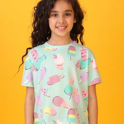 Anthrilo Blended Half Sleeves Ice Cream Printed Tee - Aqua Blue-image-35