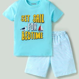 Kookie Kids Cotton Jersey Knit Half Sleeves Shorts Night Suit With Nautical Theme Print - Light Blue-image-26