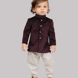 little desi Velvet Full Sleeves Deer Embroidered & Beaded Jodhpuri Coat & Pant Set - Voilet-image-48