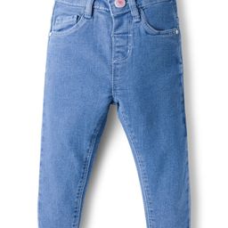 Babyhug Cotton Denim Full Length Washed Jean With Stretch - Blue-picture-2