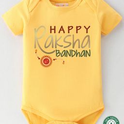 BLUSHES 100% Cotton Knit Raksha Bandhan Theme Half Sleeves Happy Raksha Bandhan Text Printed Onesie - Yellow-image-72