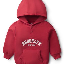 Doodle Poodle 100% Cotton Knit Full Sleeves Hooded Sweatshirt With Brooklyn Print & Kangaroo Pockets - Red-picture-36