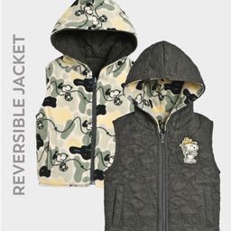 Mi Arcus Woven Peanuts Featuring Sleeveless Snoopy Printed & Patch Detailed Reversible Jacket - Green-picture-37