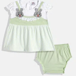 BABYMAX Infant Girls Striped Puff Sleeve Ruffled Pure Cotton Pinafore Dress With Bloomers-57