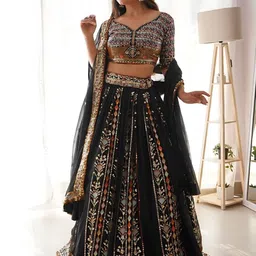 ODETTE Embroidered Sequinned Semi-Stitched Lehenga & Unstitched Blouse With Dupatta image 5