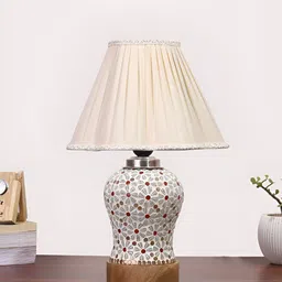 Aura Off White & Beige Printed Glass Frustum Shaped Table Lamp-picture-37