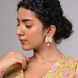 WHE Wooden Fabric Contemporary Drop Earrings-4