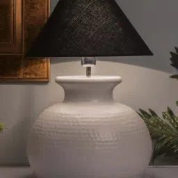 Homesake White Hammered Pitcher Table Lamp With Black Cone Shade (Bulb Included) - Set of 1-16