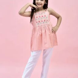 Juniper Girls Pink & White Embroidered Kurta With Pants-image-30