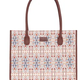 ZOUK Agra Floral Book White Printed Tote Handbag image 3