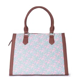 ZOUK Chettinad Florals Classic Blue & Pink Printed Medium Handbag image 3