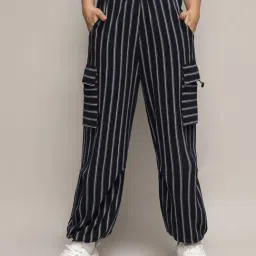 Campus Sutra Black Regular Fit Striped Trousers-picture-38