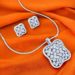 Rihi by P.C. Chandra Jewellers Silver Floral Pendant With Earrings Set For Women-image-24