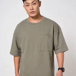 Street 808 By Pantaloons Green Loose Fit Texture T-Shirt-picture-12