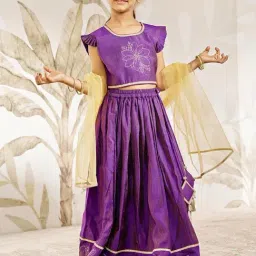 Vastramay Girls Purple Regular Fit Embroidered Lehenga Choli-picture-49