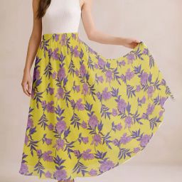 Moomaya Yellow Regular Fit Floral Skirt-picture-36