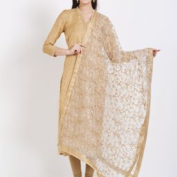 Dupatta Bazaar White & Gold-Toned Embroidered Dupatta-57