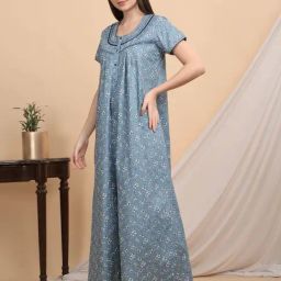 Sweet Dreams Grey Cotton Floral Print Nighty-image-98