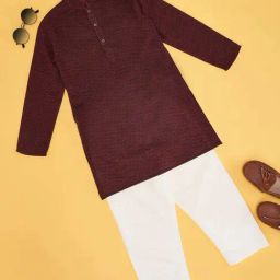 Indus Route by Pantaloons Boys Rust Cotton Textured Full Sleeves Kurta Sets-62