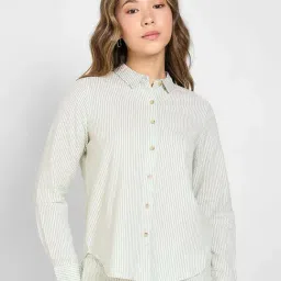 Honey By Pantaloons Frosty Green Cotton Regular Fit Striped Shirt-image-75