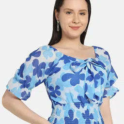 DIMPY GARMENTS Floral Print Smocking Georgette Crop Top-image-26