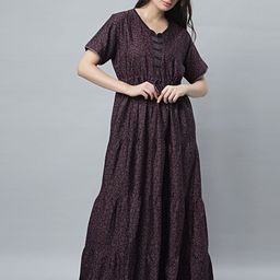 QUIRA Women Ethnic Motifs Printed Round Neck Short Sleeves Maxi Nightdress-image-79