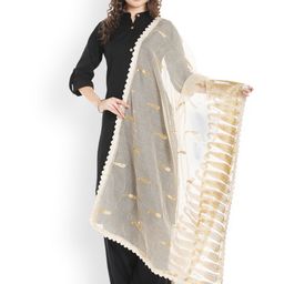 Dupatta Bazaar Beige & Gold-Toned Zari Embroidered Dupatta-22