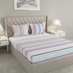 Raymond Home Shubham Pink & Blue 120 TC Cotton King Bedsheet with 2 Pillow Covers-image-108