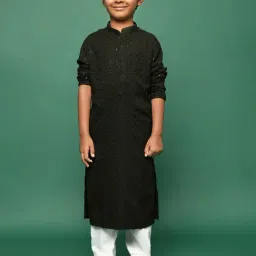 Sanwara Kids Olive Cotton Embellished Kurta With Pants Set-picture-22