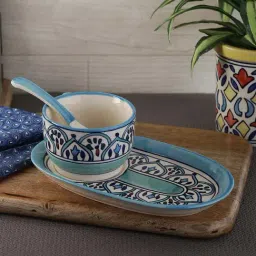 VarEesha The Royal Crown Blue Ceramic Soup Cup with Spoon & Platter (250 ml)-15