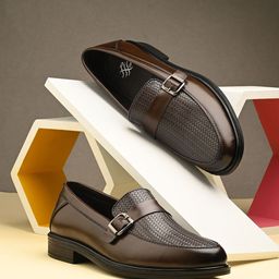 House of Pataudi Men Textured Formal Slip On Loafers-picture-56