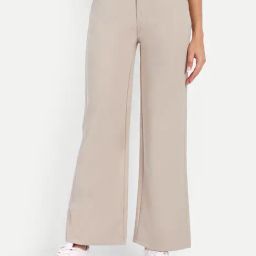 Broadstar Beige Straight Fit High Rise Stretchable Trousers-image-89