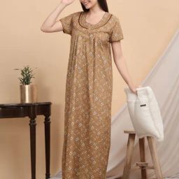 Sweet Dreams Beige Cotton Floral Print Nighty-image-48