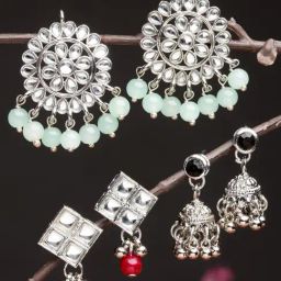 Karatcart Handcrafted Kundan Drop & Jhumki Earrings - Set of 3-image-62
