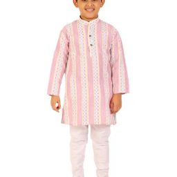 Pro-Ethic Style Developer Kids Pink & White Printed Full Sleeves Kurta with Pyjamas-image-38